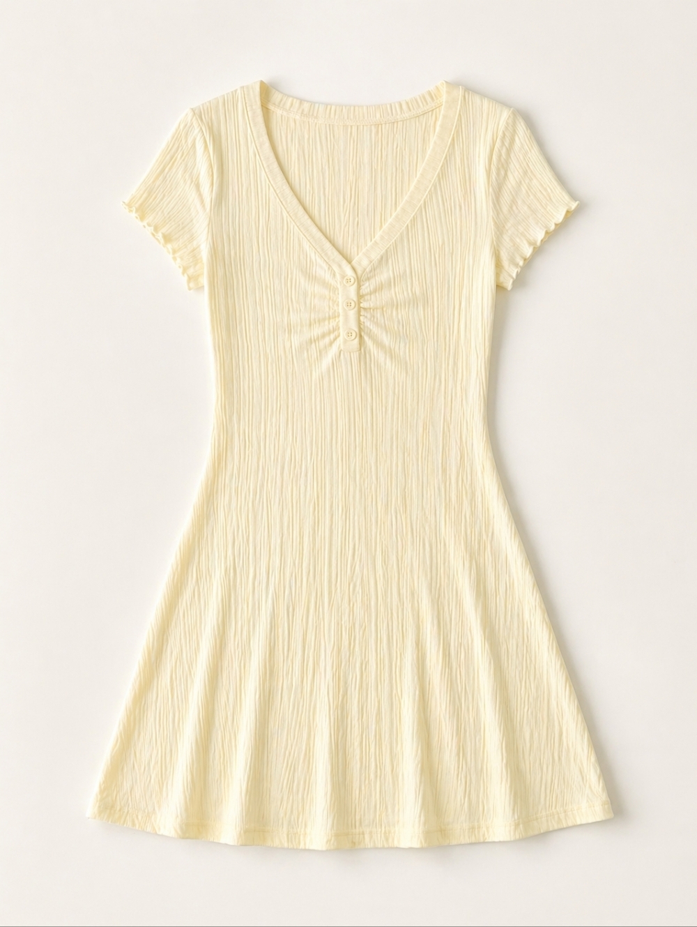 Light Yellow V-Neck Short Sleeve Dress